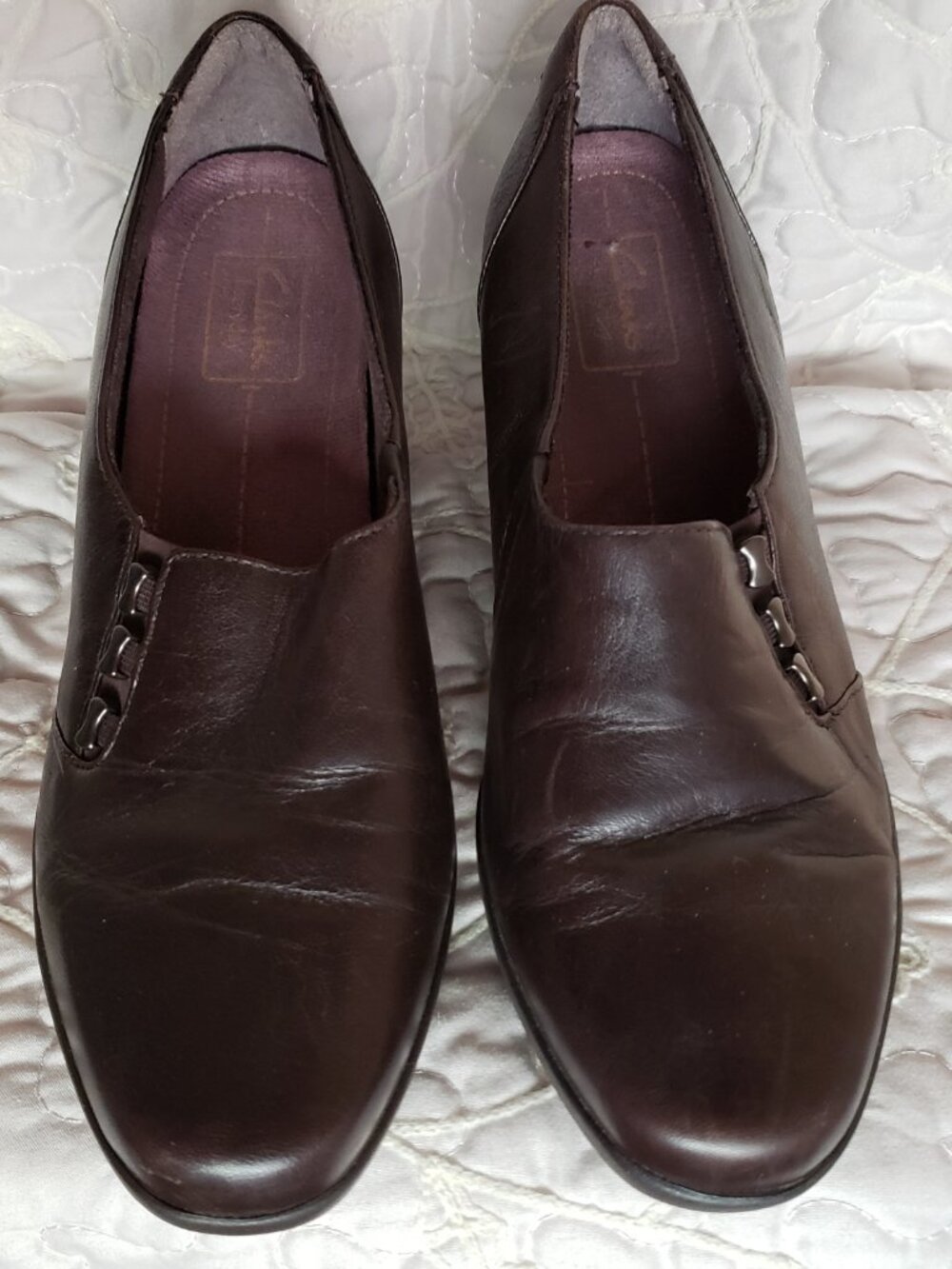 EUC CLARKS leather Slip On Everyday Chocolate Brown Wedge Loafer (9)